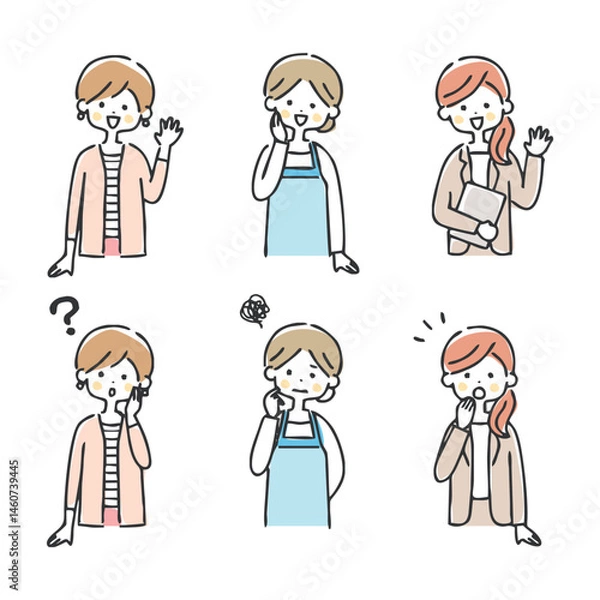 Obraz 女性と主婦とビジネスウーマンの表情イラスト