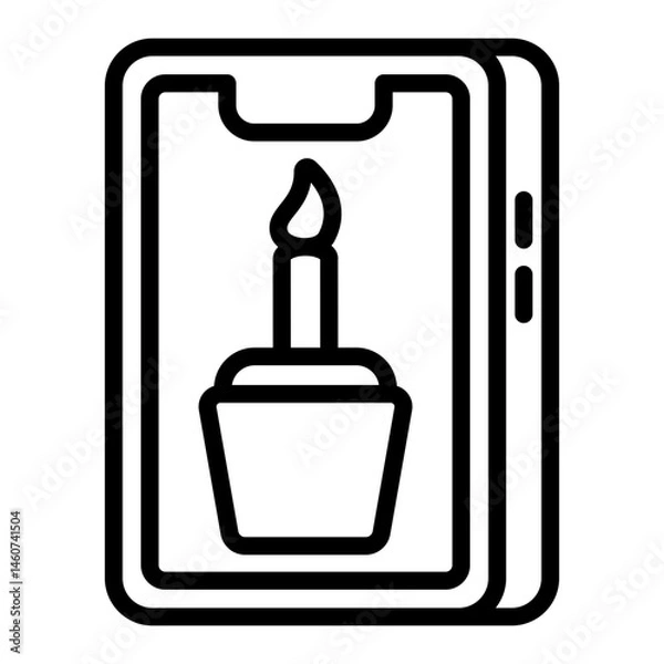 Obraz Line Icon of Mobile Birthday App with Cake and Candle for Festive Digital Invitations