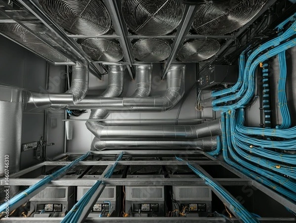 Obraz Industrial machinery equipment network complex interior view.