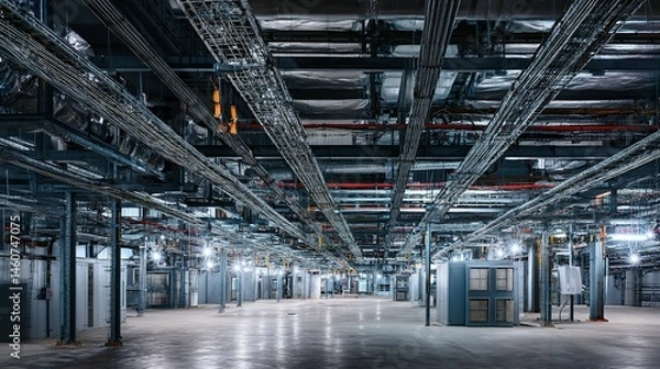 Obraz Industrial facility interior with complex mechanical systems.