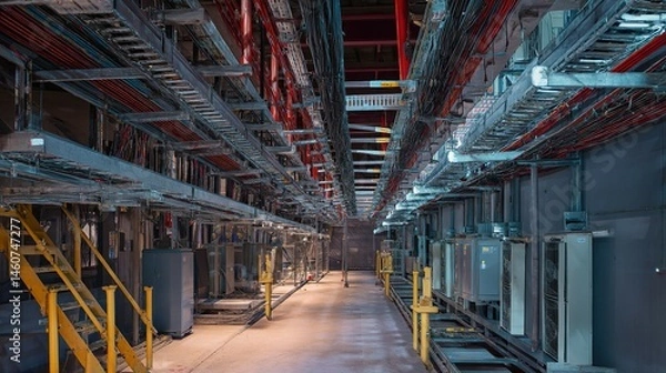 Obraz Interior view of a large, industrial, technical space.