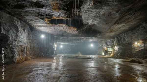 Obraz Interior view of a wet, cavernous subterranean passage.