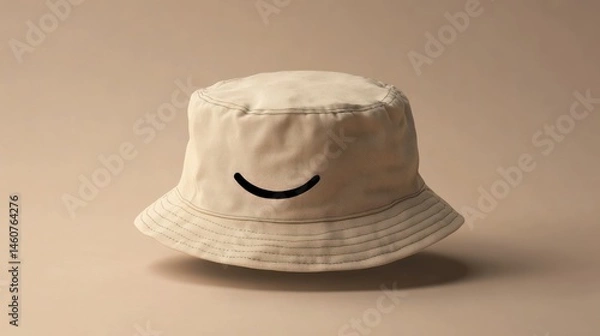 Fototapeta Minimalist studio shot of a trendy beige bucket hat adorned with a simple smile