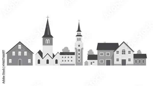 Fototapeta Flat Icon of Village Buildings for Professional Design Projects and Websites
