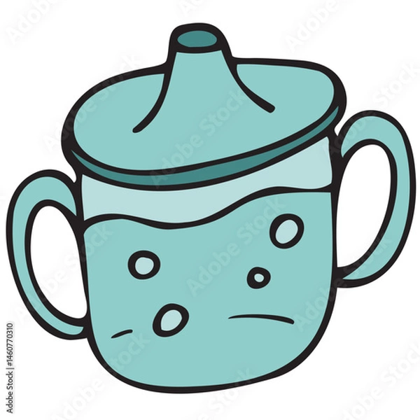 Fototapeta spill-proof mug for a small child, vector cute colored children s element in doodle style with black outline, delicate colors