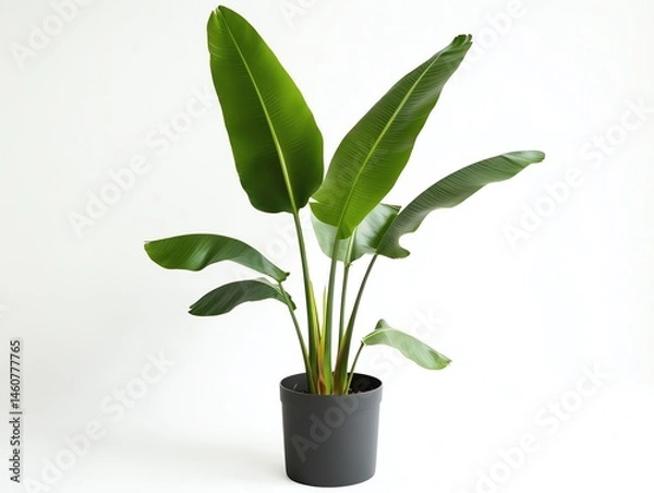 Obraz Large potted banana plant with wide green leaves against a white background minimalist presentation emphasizing the natural elegance of the plant
