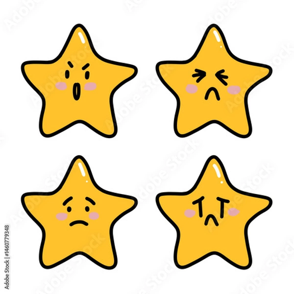 Obraz Cute emotion golden stars set hand drawing