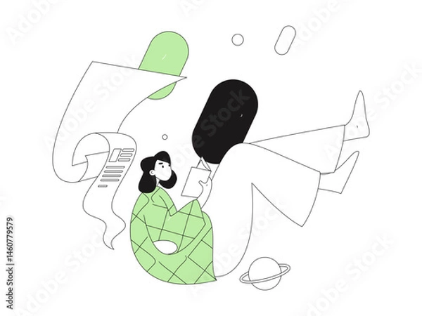 Obraz Character reading quietly vector concept operation hand drawn illustration
