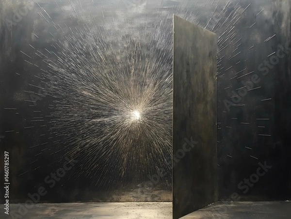 Fototapeta open door, dark background, light burst, mystical entrance, gateway, otherworldly scene