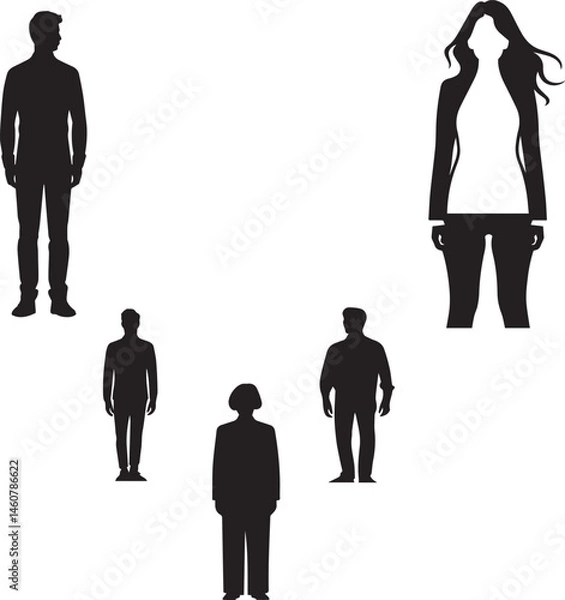 Fototapeta Silhouettes of people standing man and women group vector on white background