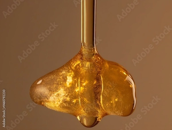 Fototapeta golden serum dripping, close up, viscous texture, luxurious beauty product, elegant background