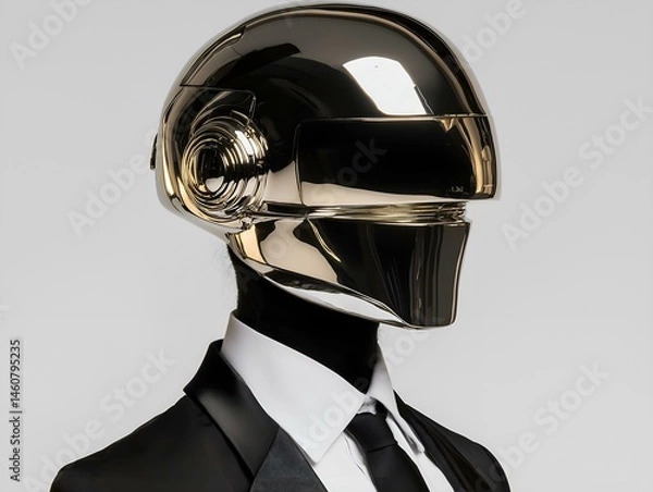 Fototapeta chrome daft punk robot close up light grey background simple and elegant