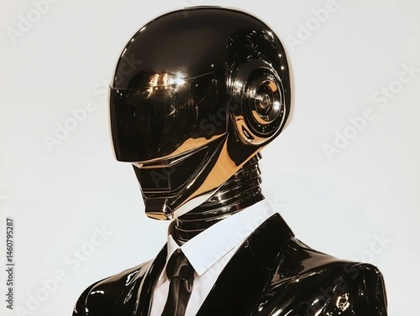 Fototapeta golden daft punk robot portrait dark background sophisticated and mysterious