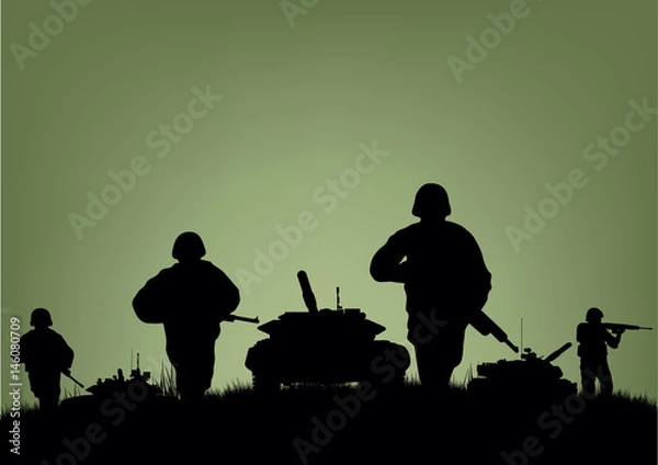 Fototapeta Soldiers on the performance of combat operations.