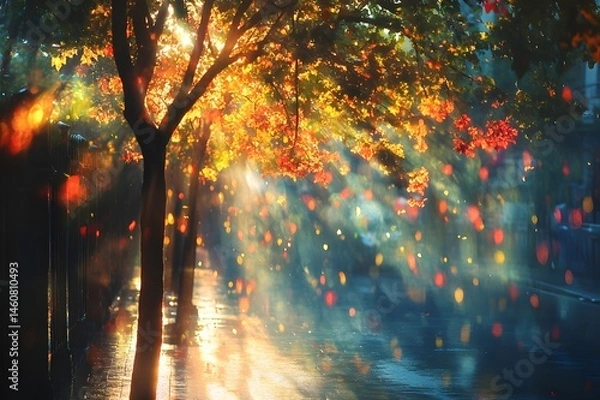 Fototapeta 木々の間から差し込む木漏れ日の写真④