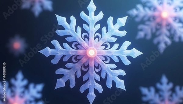 Fototapeta Snowflake with intricate patterns, 3D icy texture