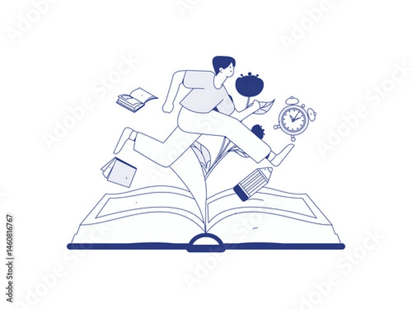 Obraz Character reading quietly vector concept operation hand drawn illustration

