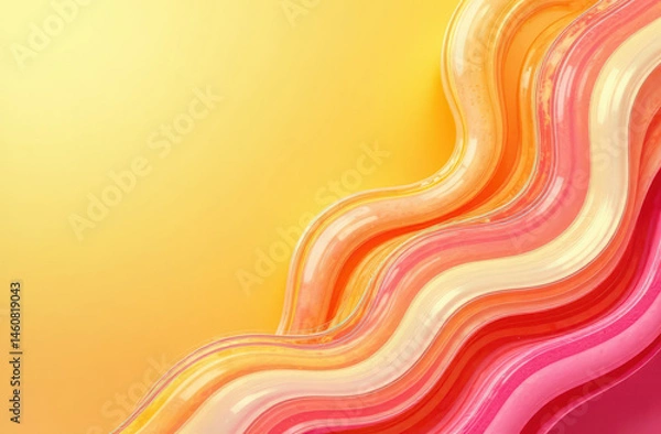 Fototapeta Colorful abstract waves on yellow background with pink and orange gradient