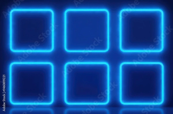 Fototapeta Glowing blue neon squares on dark background