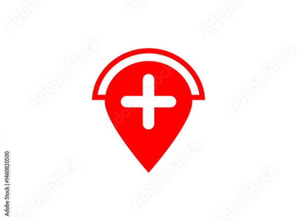 Fototapeta medical location logo red vector icon with cross plus sign 