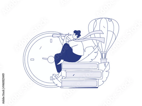 Obraz Character reading quietly vector concept operation hand drawn illustration
