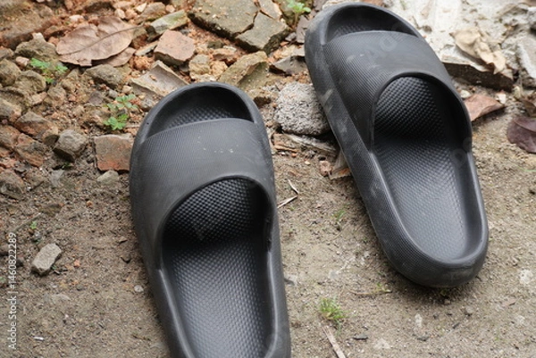 Fototapeta Comfortable beach sandals designed for walking on sand, water-resistant, stylish, and easy to wear.