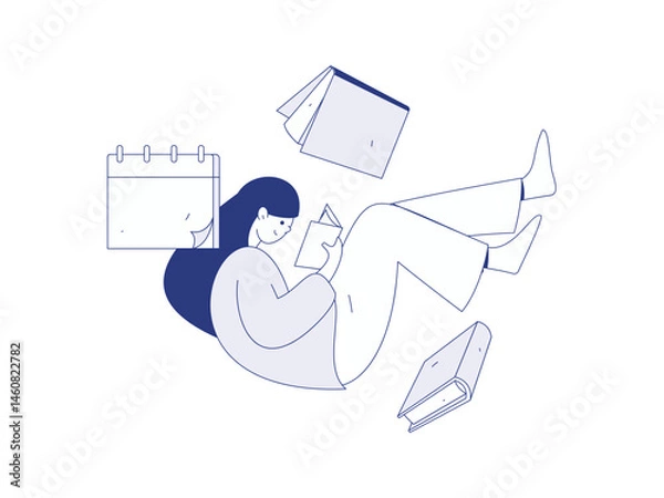 Obraz Character reading quietly vector concept operation hand drawn illustration
