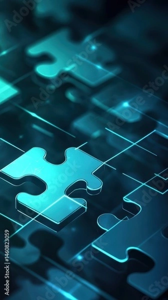 Fototapeta Luminous Puzzle Pieces on Dark Surface Close Up Abstract Concept of Connection Solution Strategy Integration Teamwork