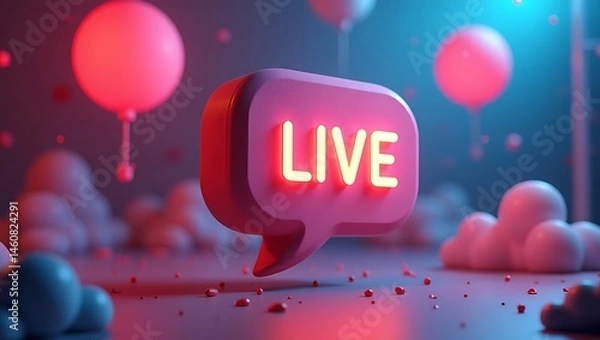 Fototapeta Live stream notification, 3D icon style