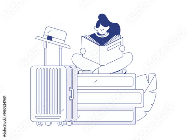 Obraz Character reading quietly vector concept operation hand drawn illustration
