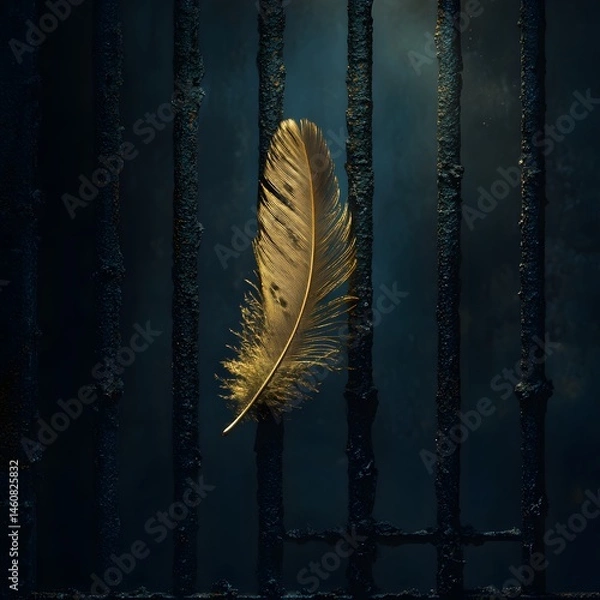 Obraz Golden feather trapped behind bars