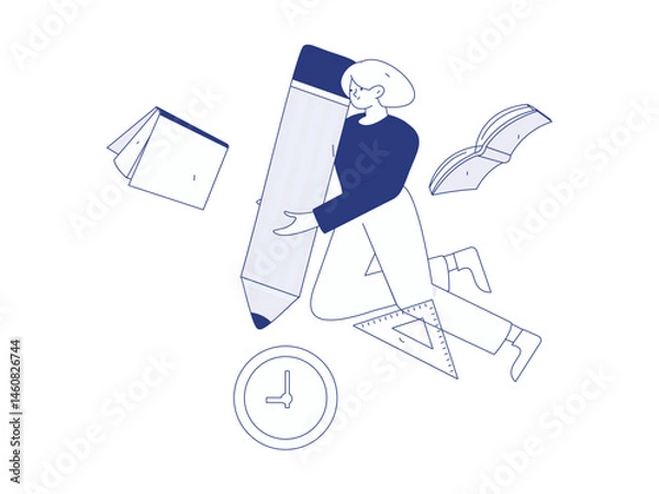 Obraz Character reading quietly vector concept operation hand drawn illustration
