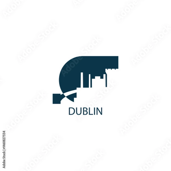 Fototapeta Ireland, Dublin cityscape, skyline, panoramic vector flat logo, icon. Leinster province city emblem with landmarks and building silhouettes