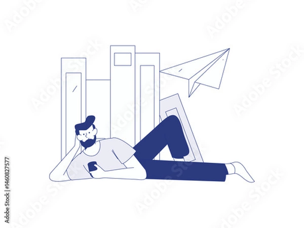 Obraz Character reading quietly vector concept operation hand drawn illustration
