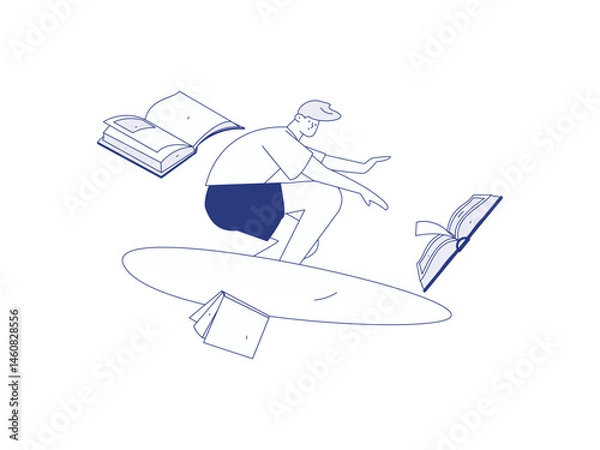 Obraz Character reading quietly vector concept operation hand drawn illustration
