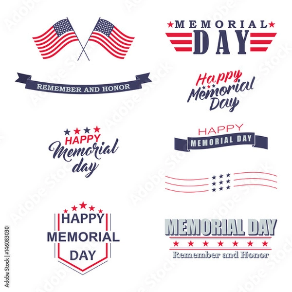 Fototapeta Elementy projektu dzień pamięci wektor. Happy Memorial Day, Remember and Honor napis na projekt wakacji.