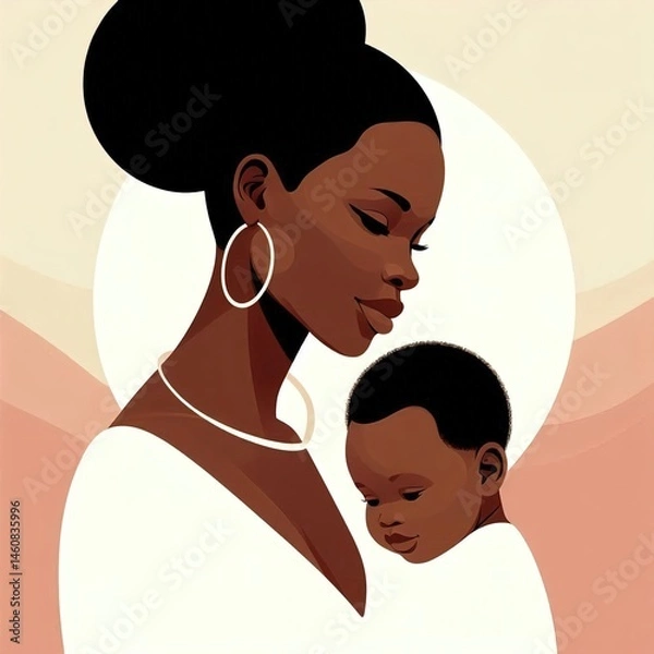 Obraz A minimalist and stylish digital illustration of a mother and child