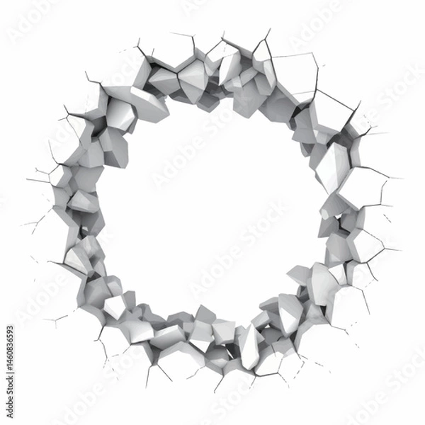 Fototapeta Abstract white cracked wall with a hole in the center great for backgrounds and overlay textures symbolizing destruction and renovation