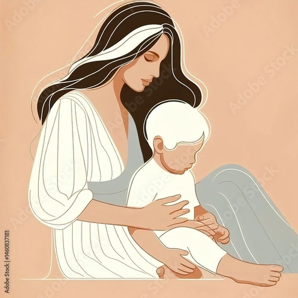 Obraz A minimalist and stylish digital illustration of a mother and child