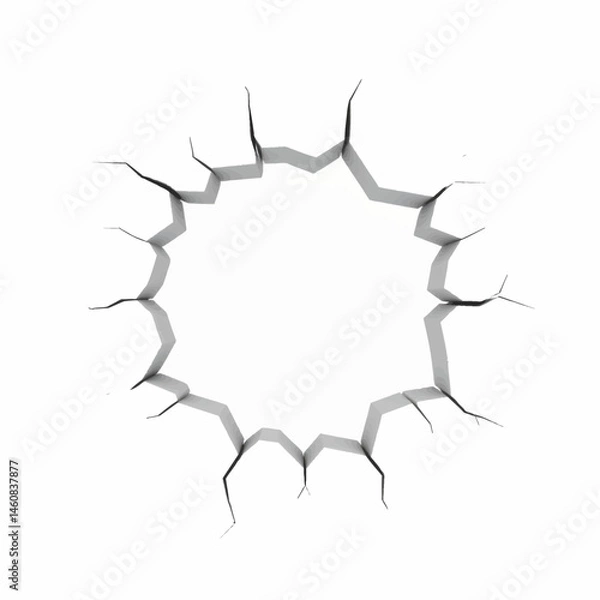 Fototapeta Circular crack on white surface background for creative design element and artistic presentation with depth