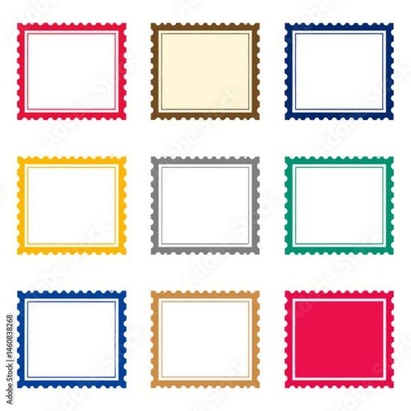 Fototapeta Collection of colorful postage stamp frames in various colors for graphic design projects and creative layouts