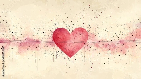 Fototapeta Watercolor heart art with subtle texture and splash effect