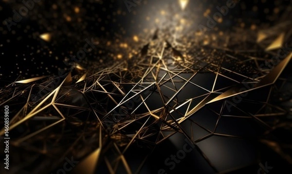 Fototapeta Abstract Geometric Background with Golden Lines and Sparkling Lights