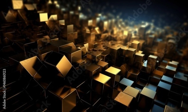 Fototapeta Abstract 3D Background of Shiny Golden Blocks and Cubes