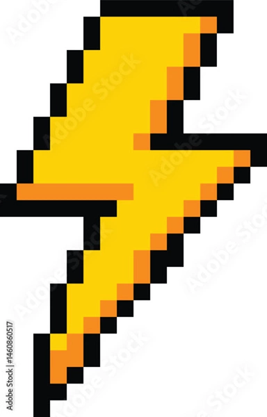 Fototapeta Pixel lightning bolt on white background. 8 bit pixel thunderbolt sign. Lightning strike symbol. flat style.
