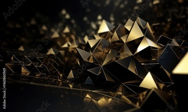 Fototapeta Golden Abstract Shapes and Geometric Forms with Reflections
