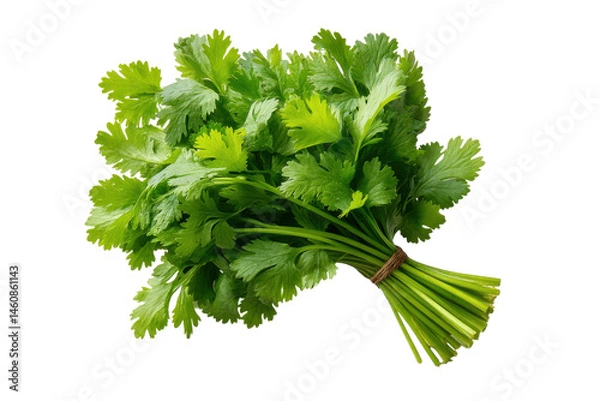 Fototapeta Fresh coriander herb bunch tied with twine isolated on transparent background