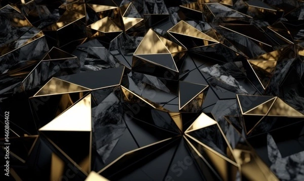 Fototapeta Abstract Geometric Background with Shiny Black and Gold Triangles