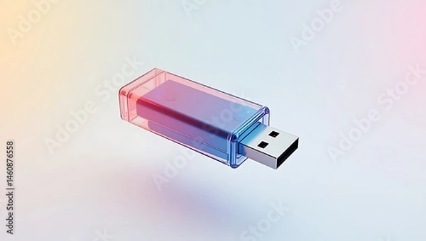 Fototapeta USB drive in translucent plastic, floating above white surface