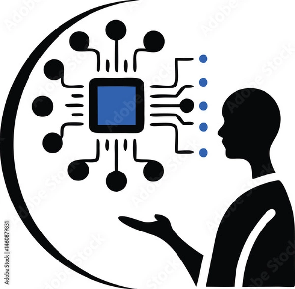 Fototapeta Digital transformation concept illustrating human connection with technology and artificial intelligence